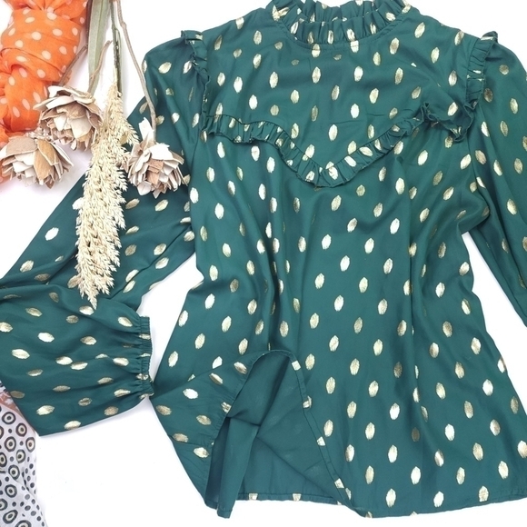 Green Gold Metallic Top Sz XL - Picture 2 of 13